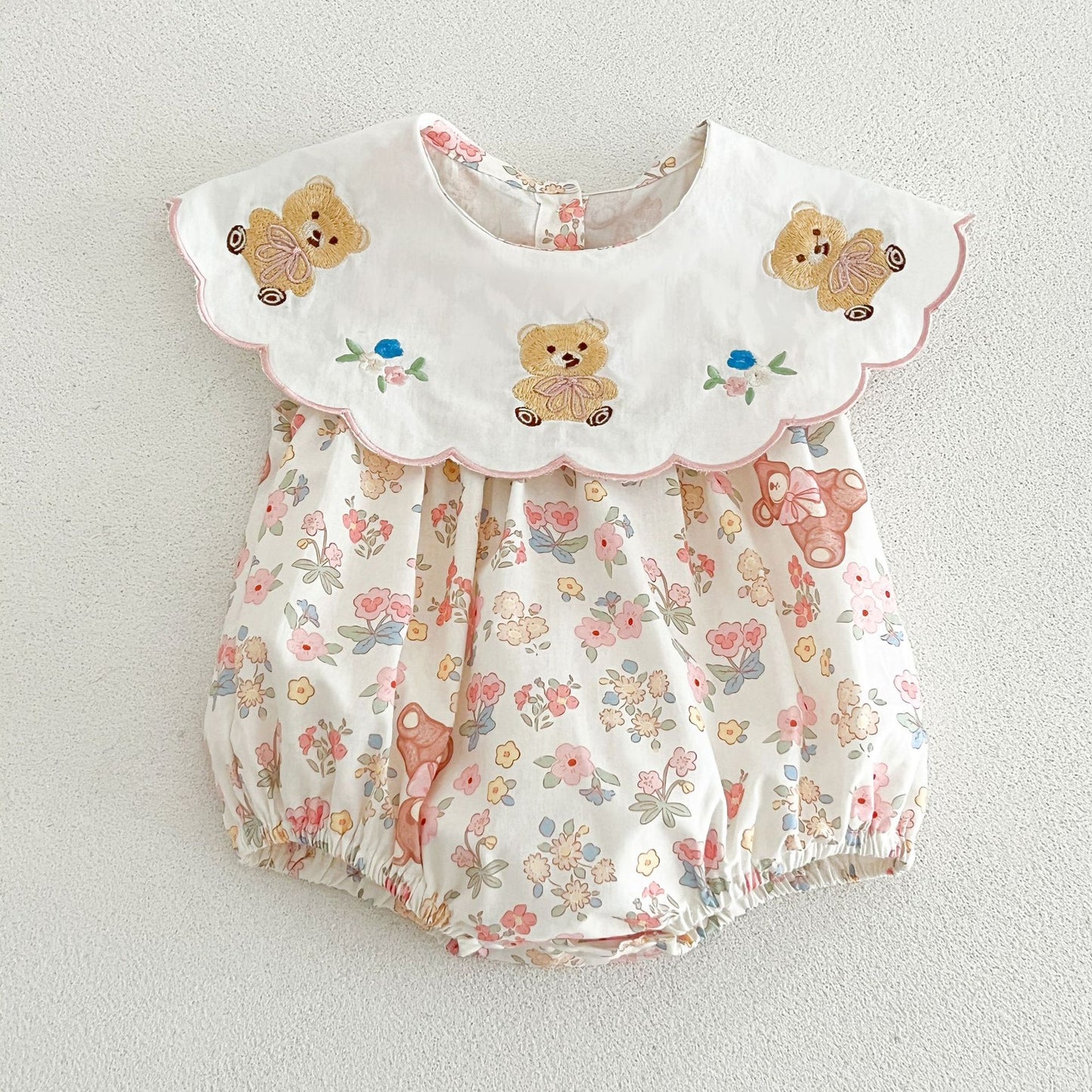 GF26043014 ins女童寶寶小熊印花幼童翻領連身衣嬰幼兒夏季輕便百搭短袖哈衣