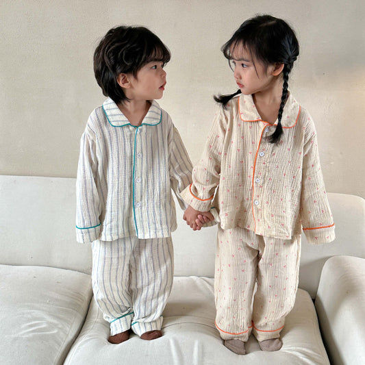 Z25020910兒童睡衣女童-新秋季純棉紗布寶寶長袖套裝女童男童家居服