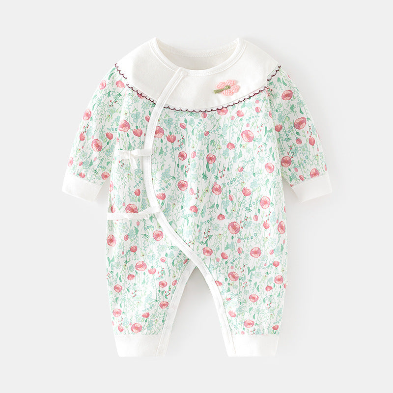 GJ25102108新生兒連身衣女寶寶無骨哈衣秋季純棉初生兒和尚服爬服春秋衣服