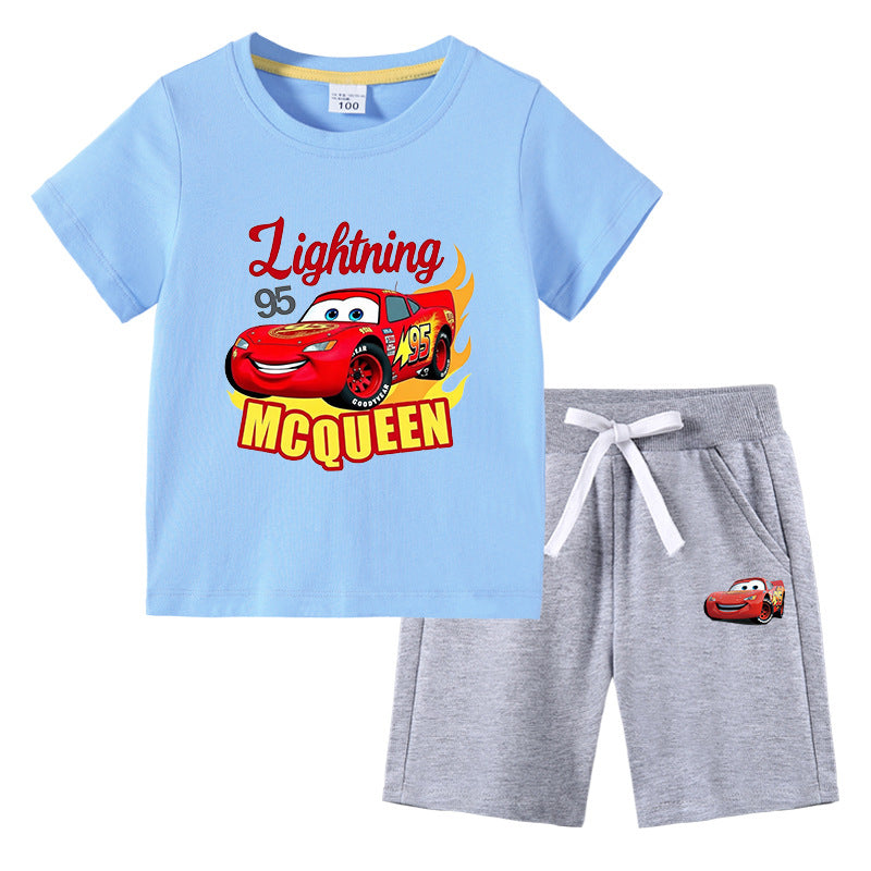 CI26041508兒童裝韓版男生T恤夏季上衣褲子半袖棉短袖中褲兩件套