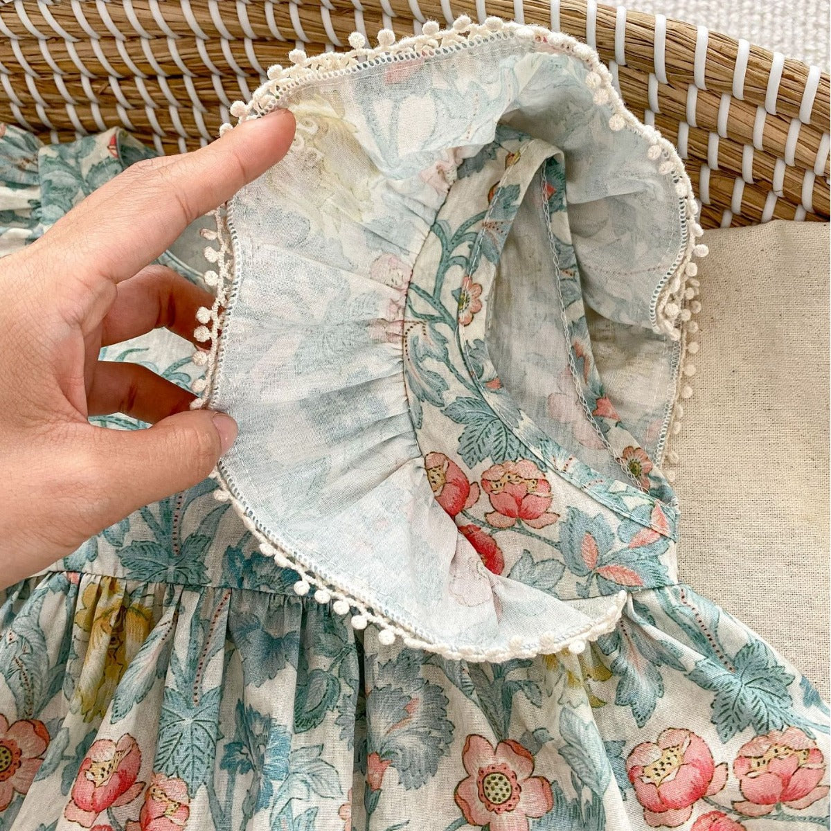 GN26030911新款女寶寶綠色碎花飛袖包屁衣洋氣女童連身哈衣裙子嬰兒夏裝(2件起批)GN開頭需下單2款才有出貨,可混搭