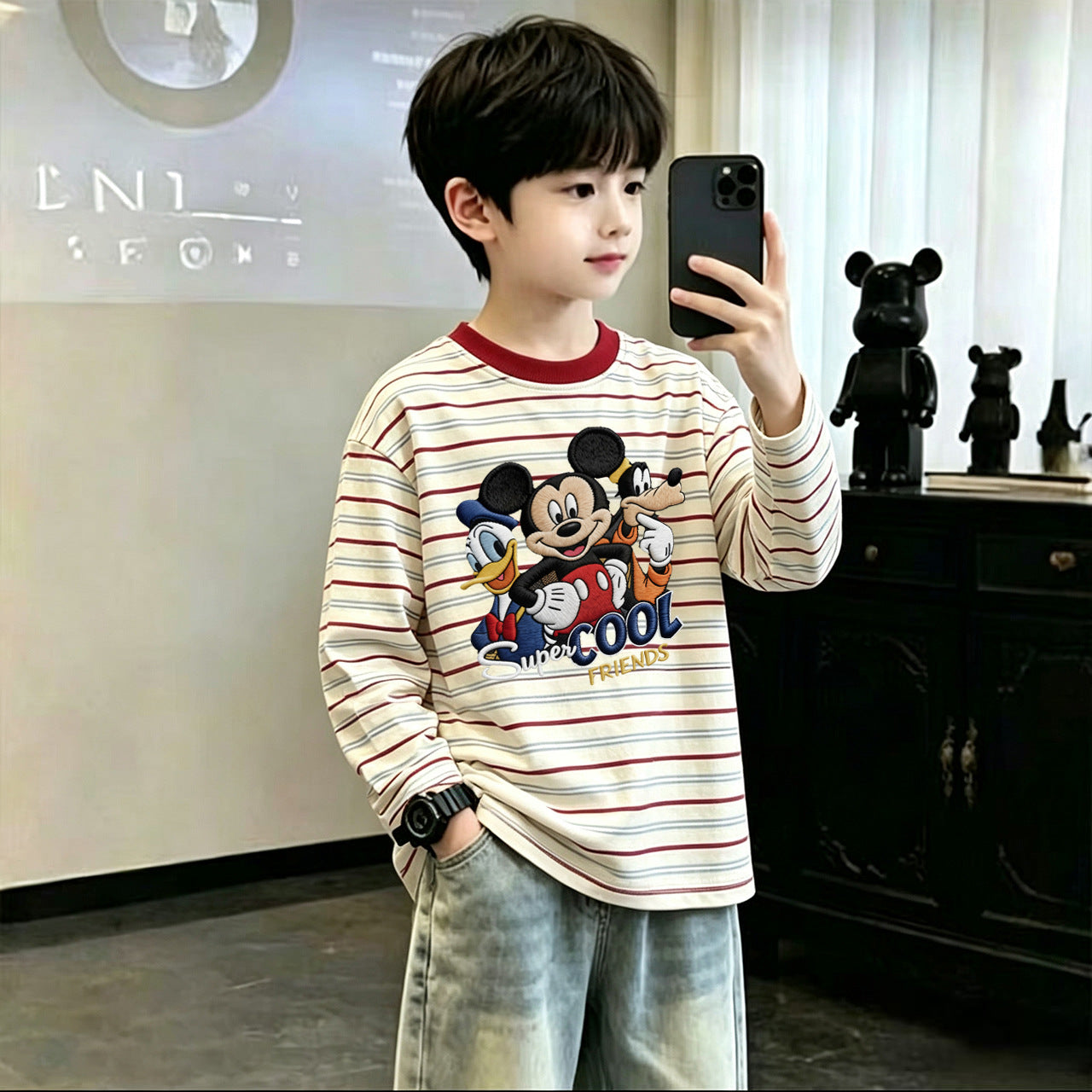 CE26090501男童條紋T恤新款純棉童裝中大中大童春秋季長袖打底男孩兒童上衣