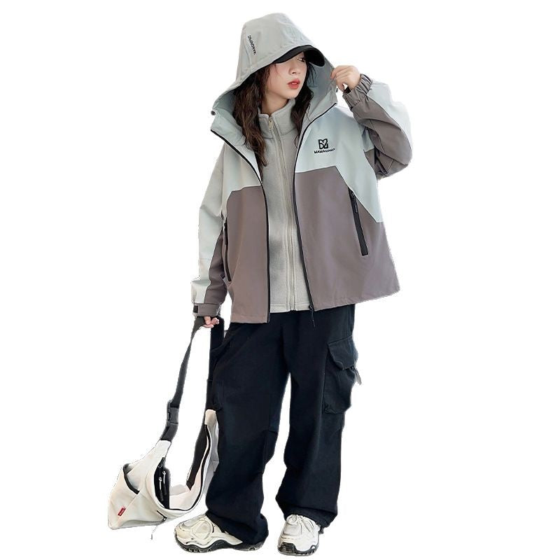 CH25110512女童裙春秋款洋氣風衣大童兒童春裝上衣寶寶衝鋒衣潮