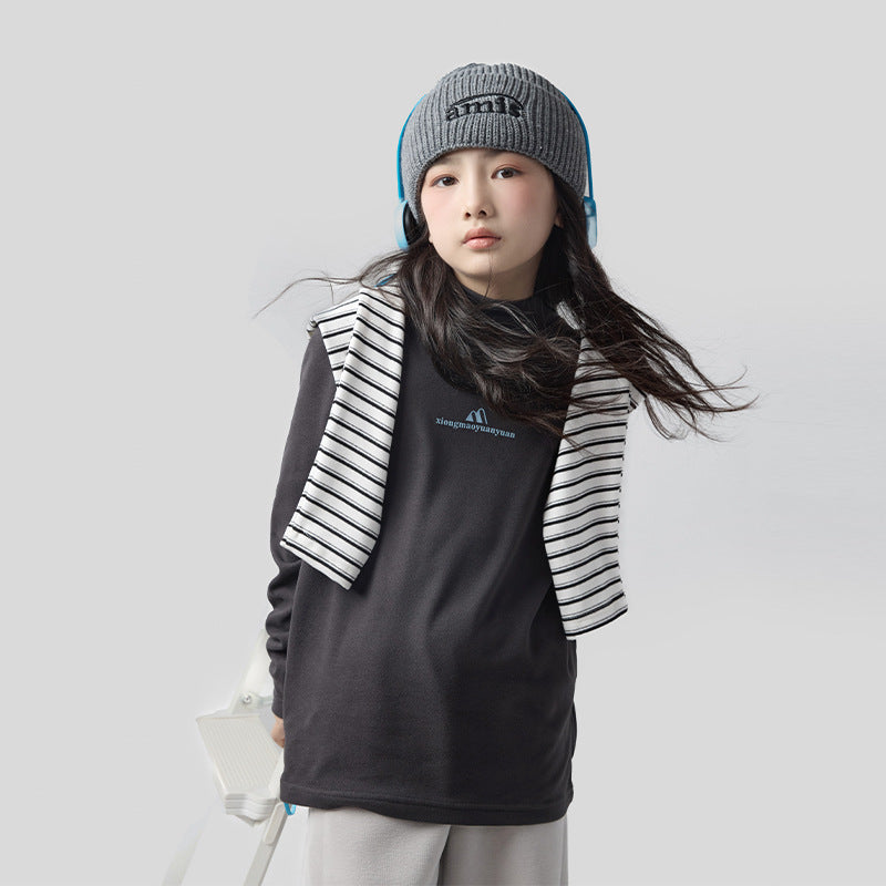 FF24102520秋冬新款德絨自發性熱半高領兒童打底衫男童t恤保暖內搭上衣(9-12天到貨)