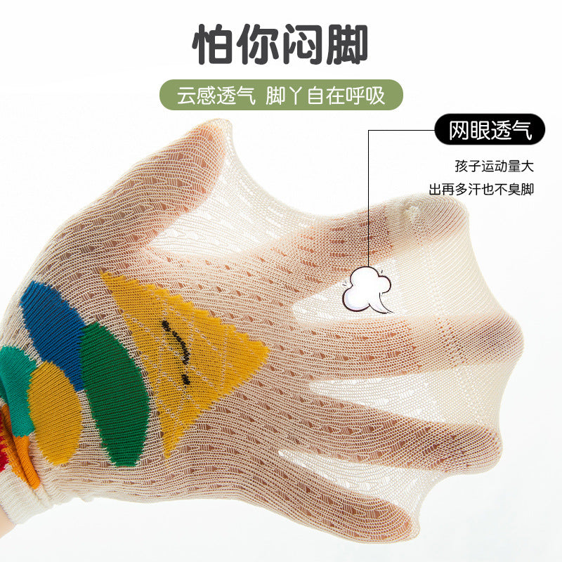 GI25073108春季夏季兒童襪子薄款玻璃絲彩虹條紋女童襪子網眼寶寶襪子批發