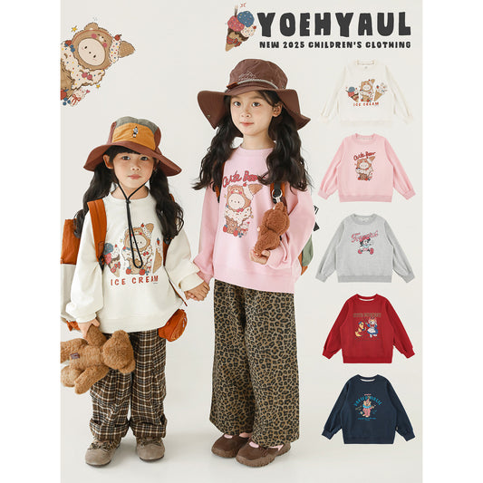 CA25112717女童百搭加絨衛衣2025秋季兒童童趣可愛百變卡通範保暖上衣長袖