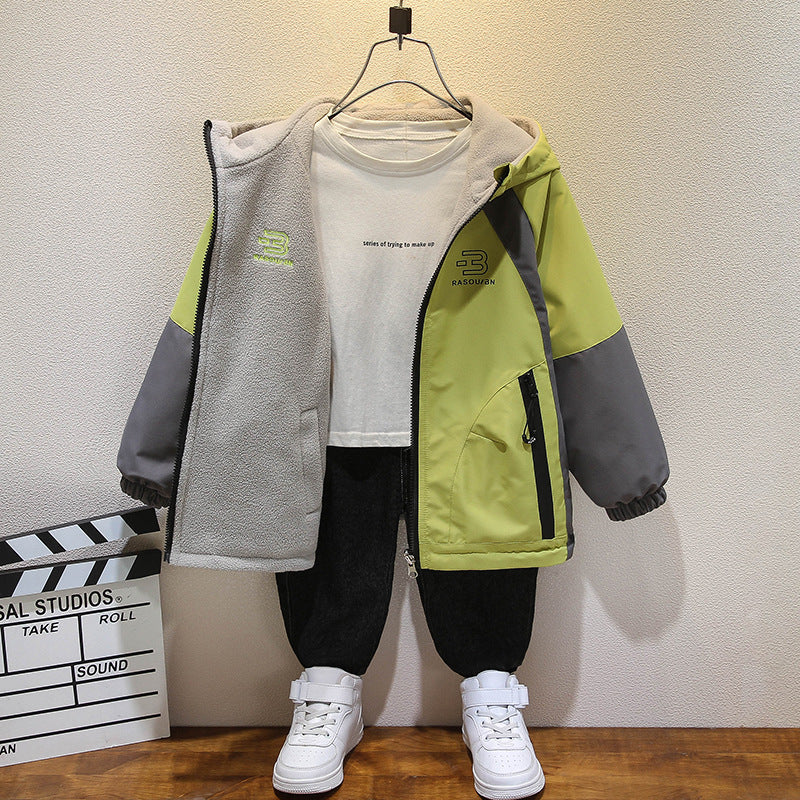 CH25110505男童裝秋冬加絨外套穿裙子兒童衝鋒衣春秋上衣中大童兩面