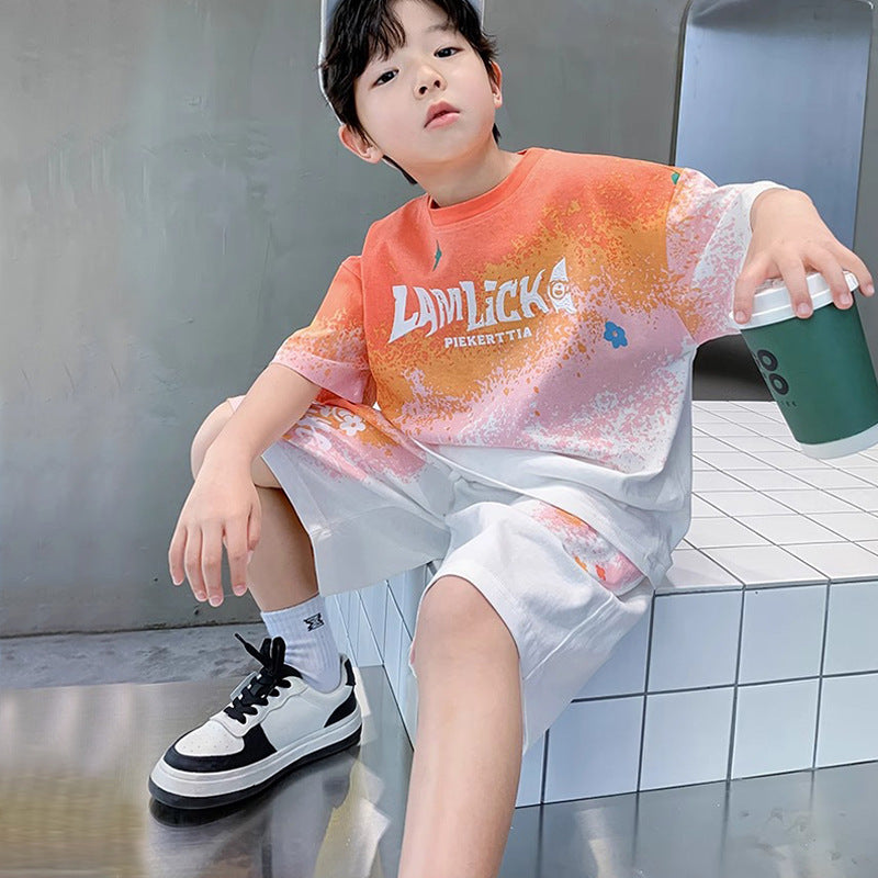 FM26042209男童夏裝套裝2026時尚夏季兒童短袖t恤服男孩薄款兩件套童裝