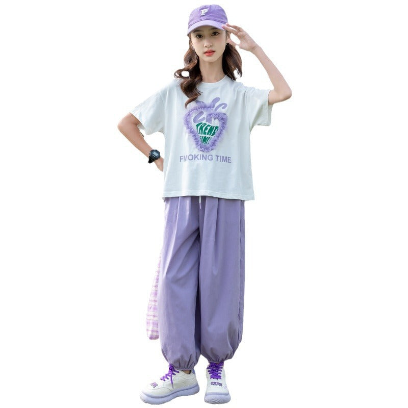 FM26042206中大女童夏裝時尚短袖套裝女孩兒童裝洋氣網紅薄夏季潮衣服