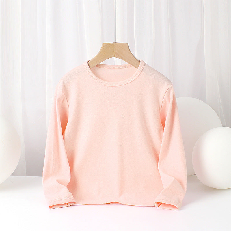 FI25101404秋季童裝韓版新款男童打底衫女童純棉彈性純色長袖兒童T恤批發