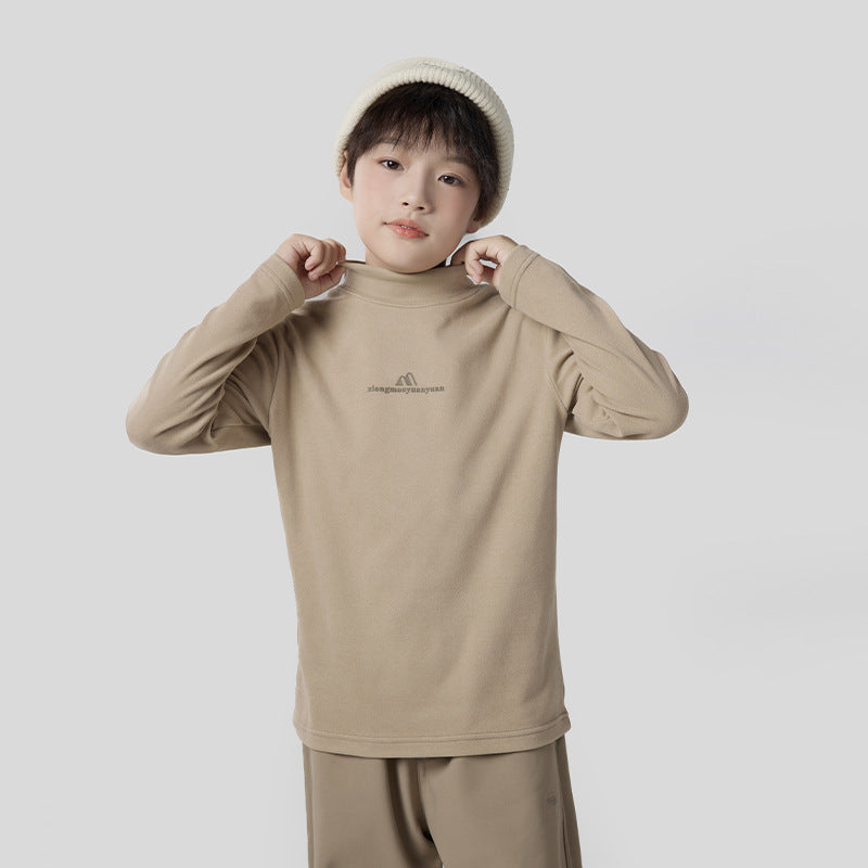 FF24102520秋冬新款德絨自發性熱半高領兒童打底衫男童t恤保暖內搭上衣(9-12天到貨)