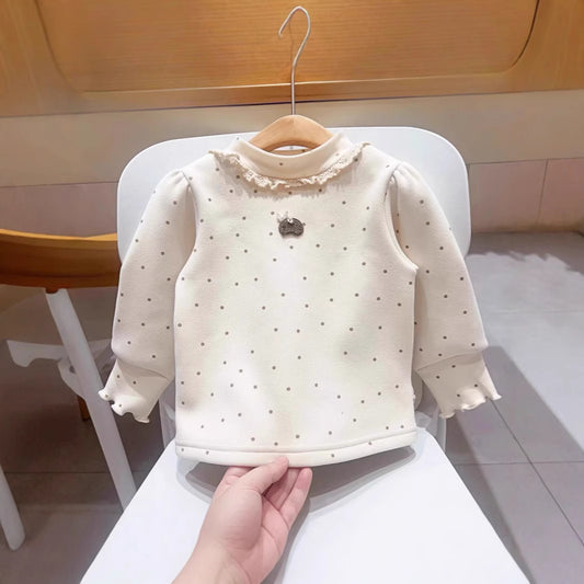 GL25122506女寶加絨打底衫女童加絨保暖上衣全身絨衣服兒童半高領內搭冬加絨