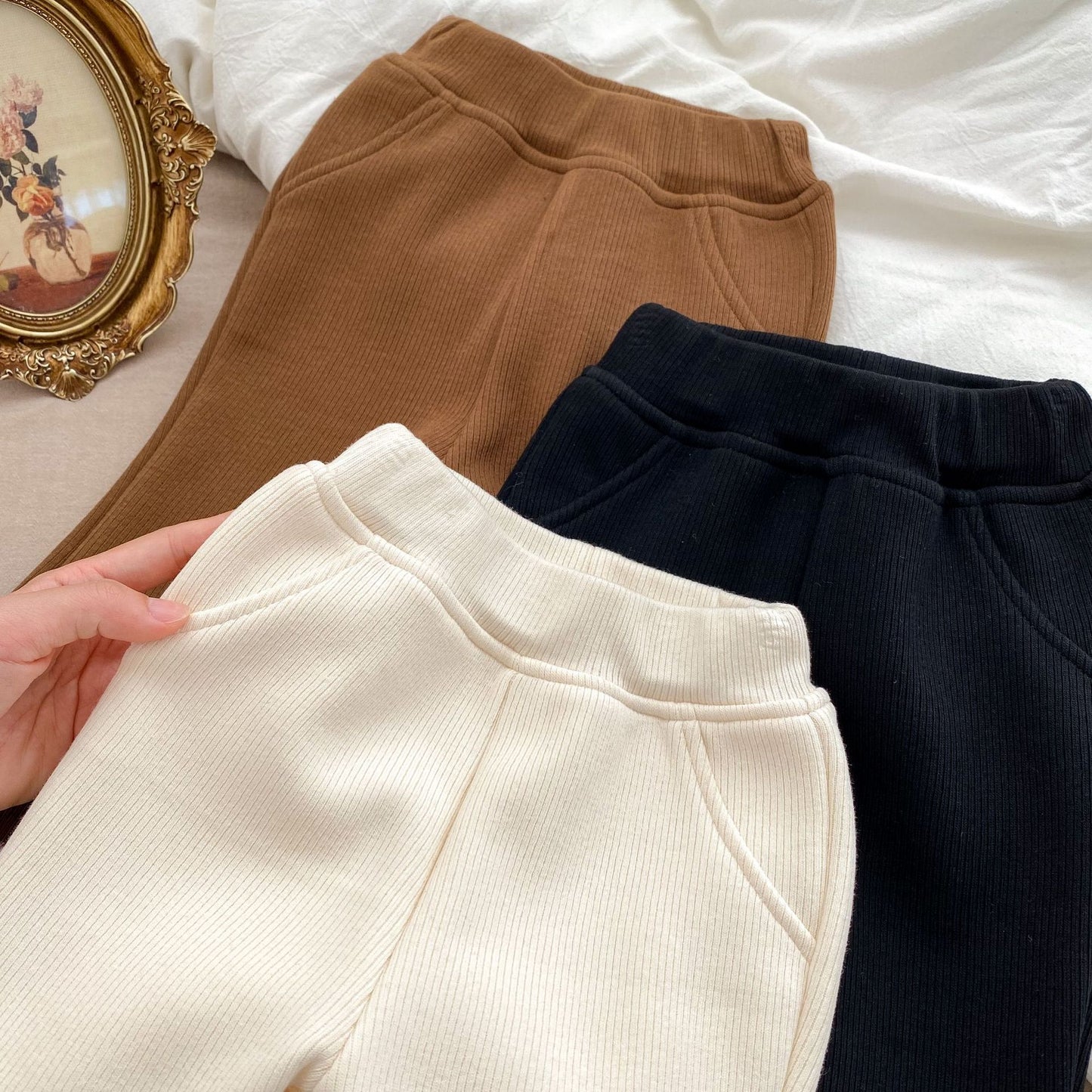 GK25121816  冬季女童褲子加絨簡約純色毛毛喇叭褲加厚保暖女寶寶外穿長褲(➡️2件或2套起,廠商才有出貨)(可以混搭開頭GK商品)