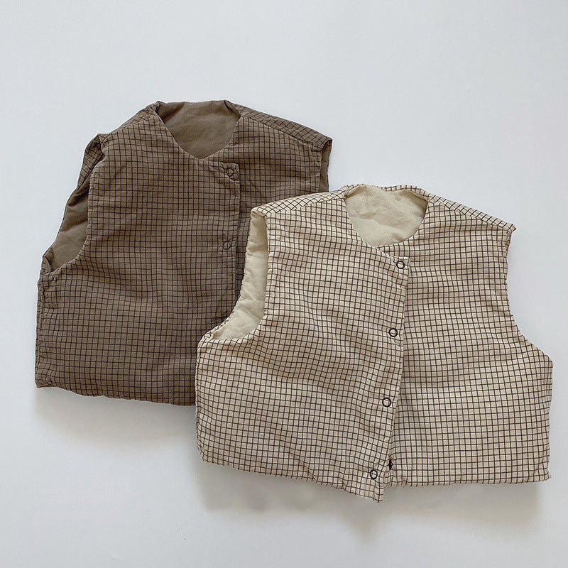 GB25111309韓版ins秋款男女膚色單排扣開衫潮範不連帽洋氣棉內膽馬甲童裝