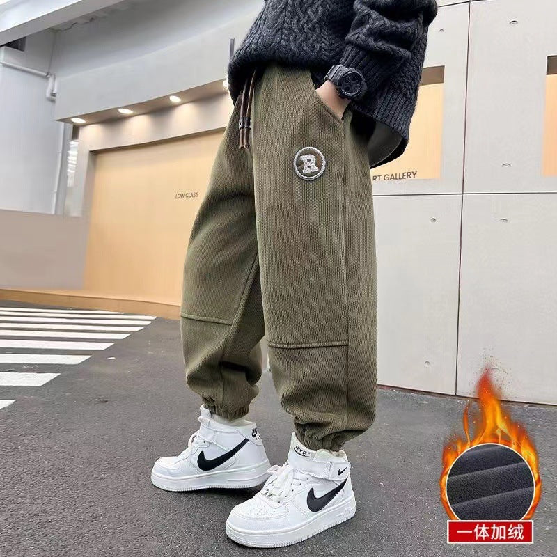 Z26010116男童褲子2025秋冬新款燈芯絨衛褲中大童休閒運動時尚潮流加絨長褲