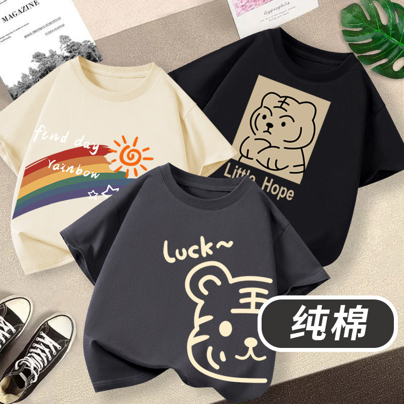 FN26052902童裝男童短袖t卹2026全新虎頭印花男孩圓領夏季純棉兒童純棉上衣