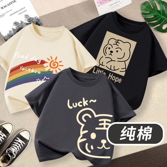 FN26052902童裝男童短袖t卹2026全新虎頭印花男孩圓領夏季純棉兒童純棉上衣