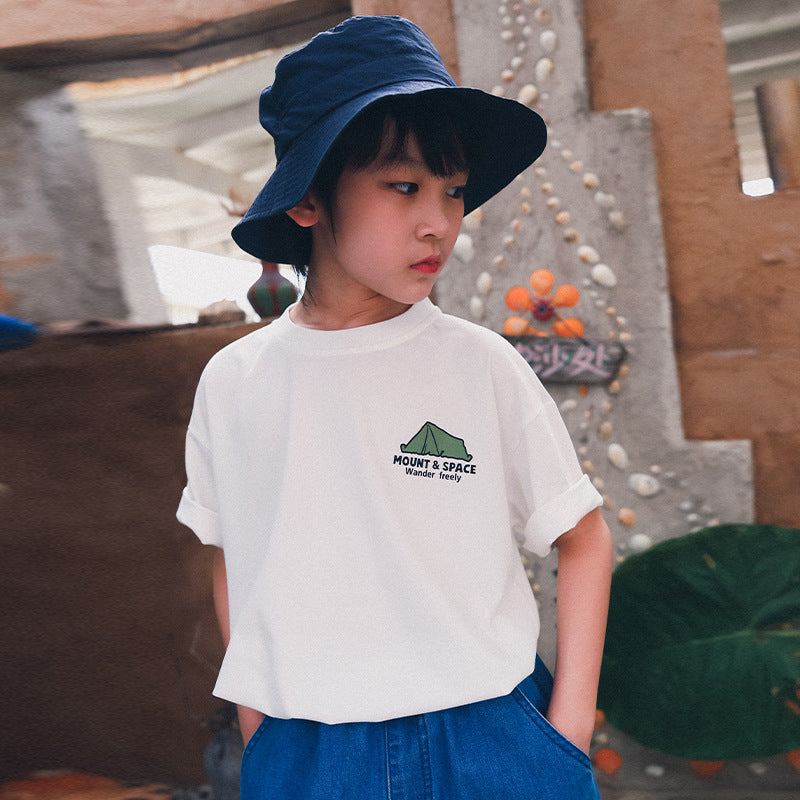 FK26032008男童短袖t卹2026夏季新款兒童山系戶外露營風印花短袖中大童上衣(FK開頭~需混搭3件~廠商才有出貨哦)(品質很好,請放心購買)