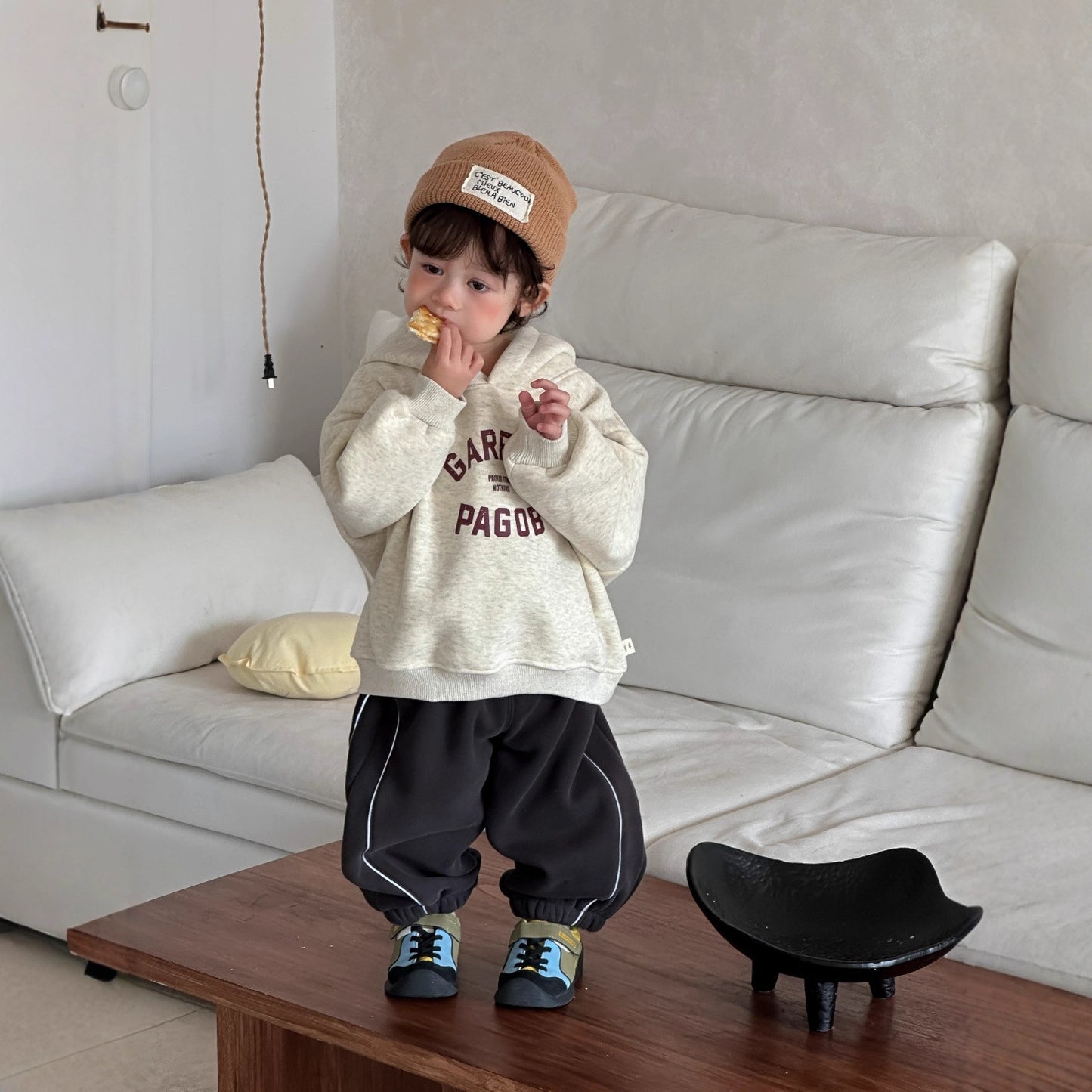 GN26012707兒童連帽衛衣加厚衛褲2025新款冬季韓版童裝寶寶冬裝男童加絨套裝