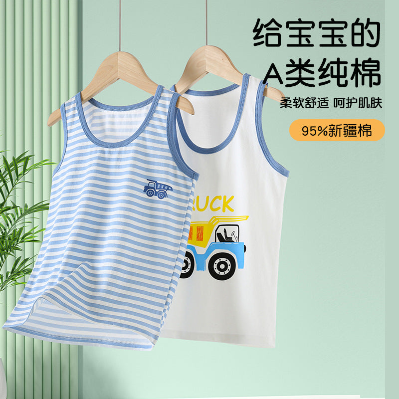 CK26050502男童背心純棉兒童睡衣男童大童內穿女童打底跨欄無袖男童夏季薄款(9-12天到貨)