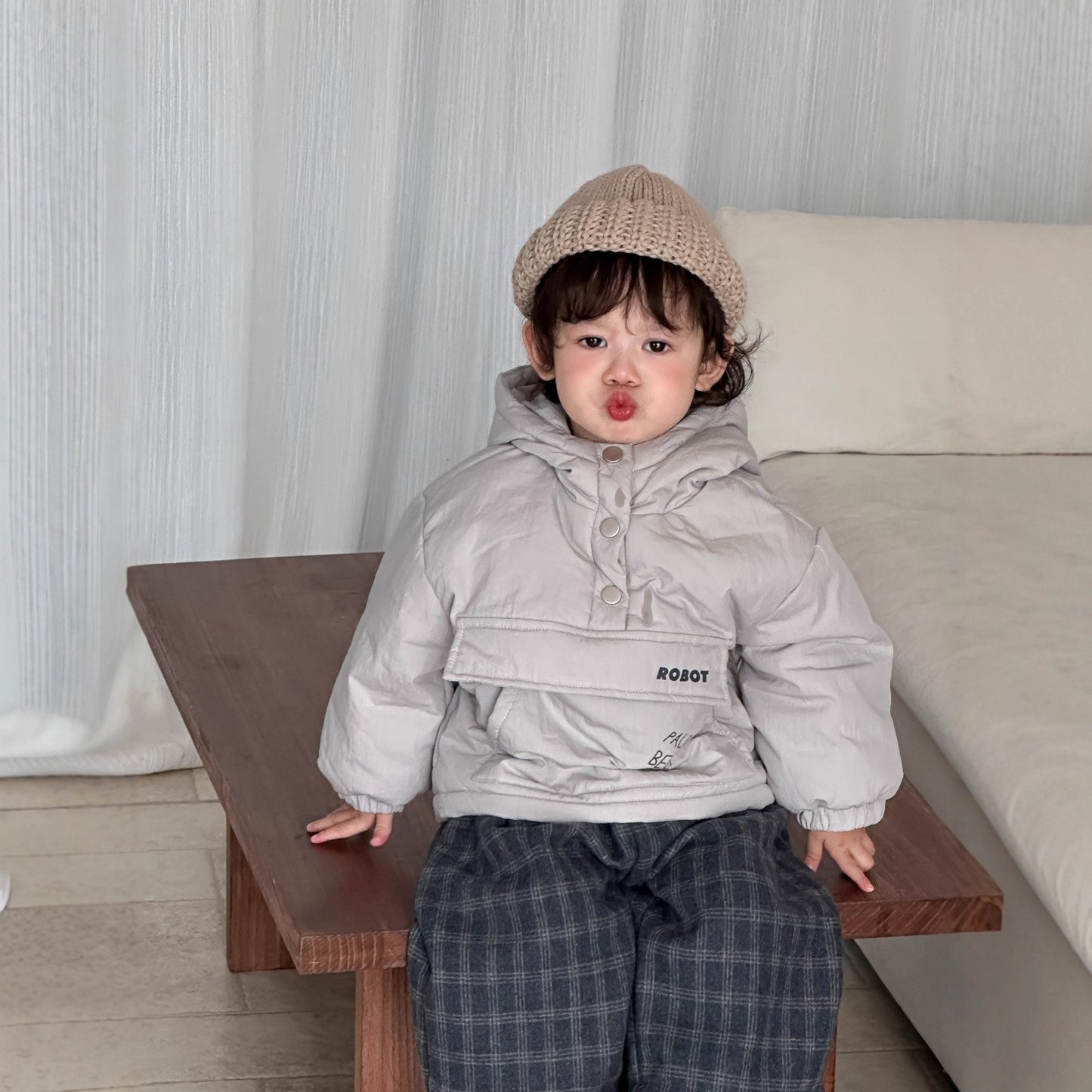 GN26012703兒童服飾2025新款韓版童裝冬季小寶寶棉衣裙子男童格子褲加絨套裝