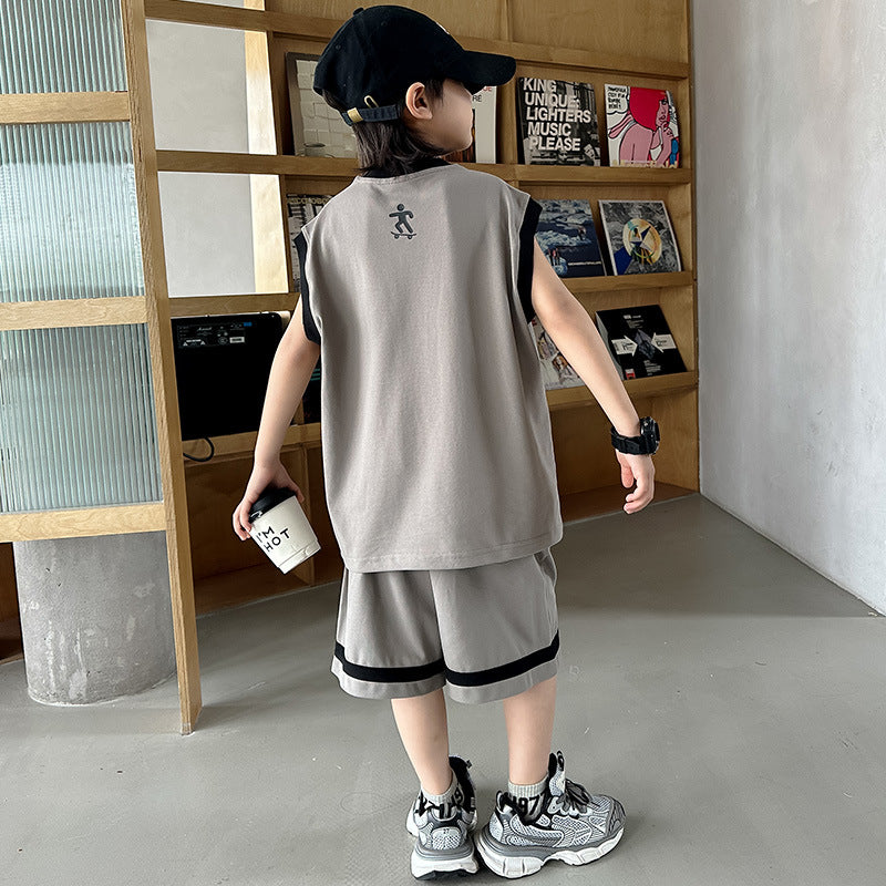 FM26042222男童無袖套裝夏季2026新兒童夏裝背心籃球運動服夏款大童裝男孩