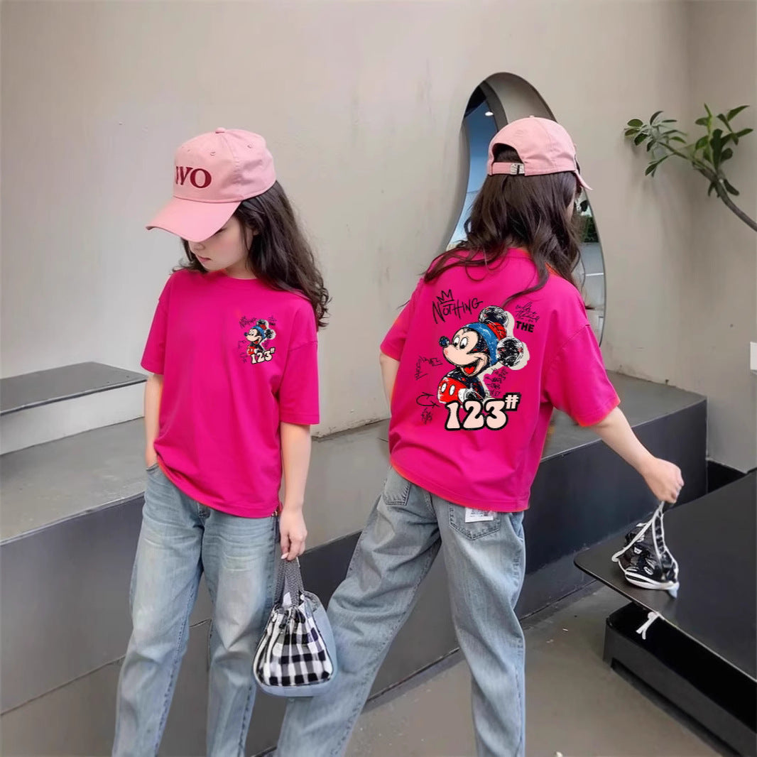 CE26022601女童夏季純棉短袖T潮流洋氣兒童休閒時尚上衣大童夏裝卡通T