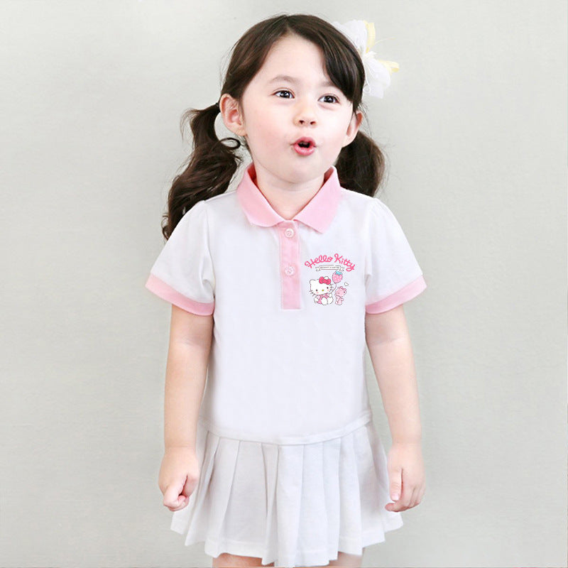 CI26041516女童夏季夏季百褶韓版寶寶洋氣短袖學院風裙海軍風公主裙