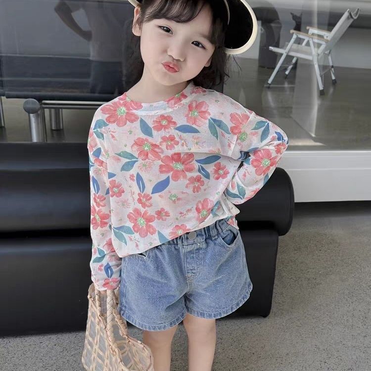 Z25030909女童夏季防曬T恤女寶寶洋氣時髦外穿打底衫兒童防曬衣潮