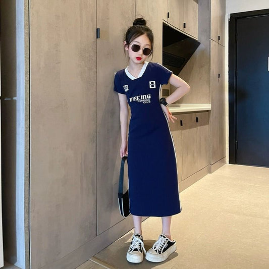 Z25033101夏季女童洋裝網紅爆款中大童直筒裙韓版洋氣學院風小女孩休閒裙