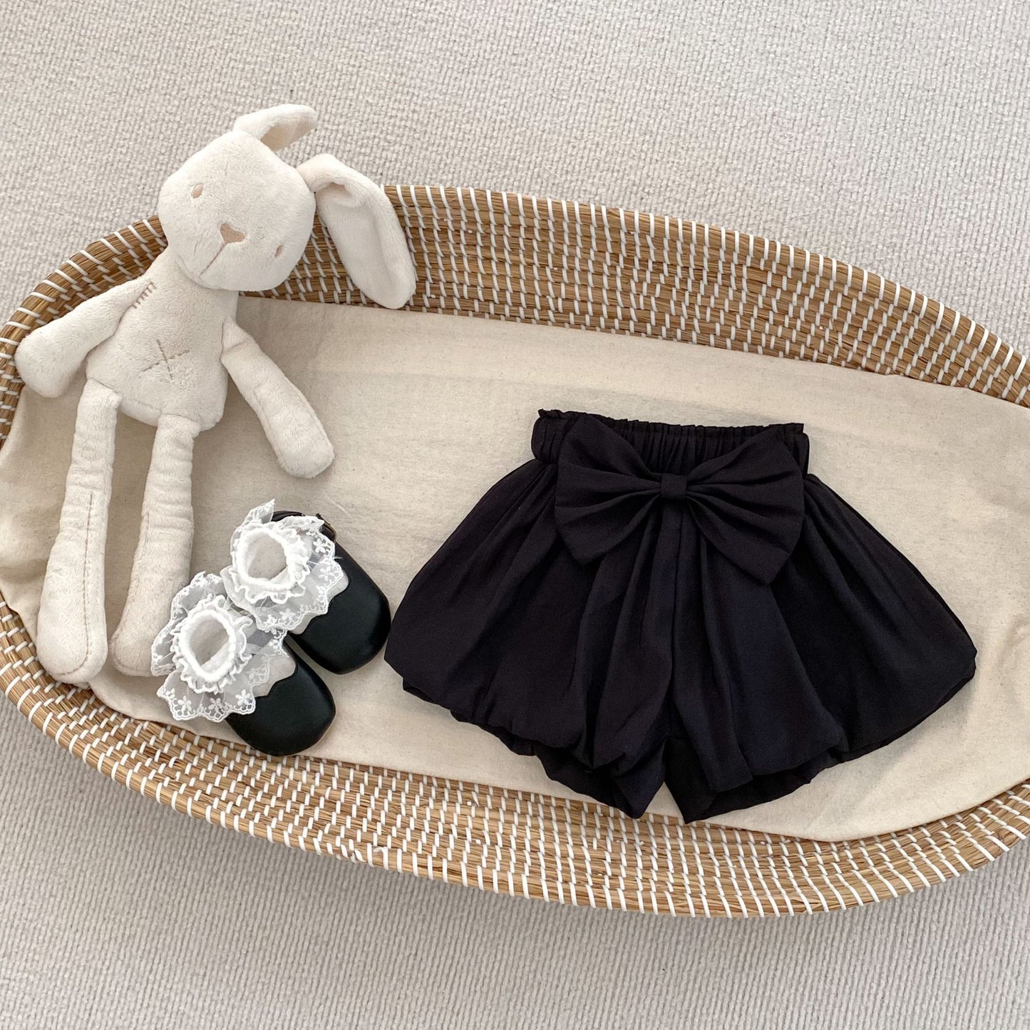 GN26030908新款洋气女童夏天两件套蝴蝶结背心上衣百搭花苞短裤套装(2件起批)GN開頭需下單2款才有出貨,可混搭