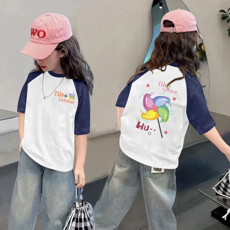 CE26022616女童夏季短袖T恤纯棉2026新款儿童洋气半袖女孩夏装薄款体恤上衣t