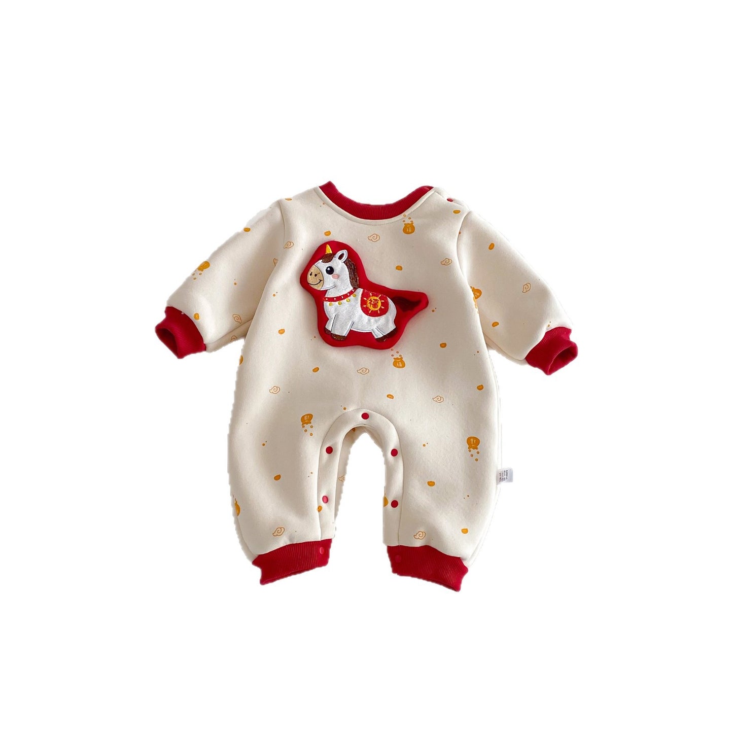 G26010114嬰兒拜年服冬裝長袖保暖男寶寶連身衣過年加絨嬰兒衣幼兒外出服