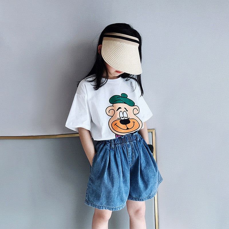 Z25030425多款選配 棉質休閒兒童t恤夏季女童白色短袖打底衫中大童上衣童裝