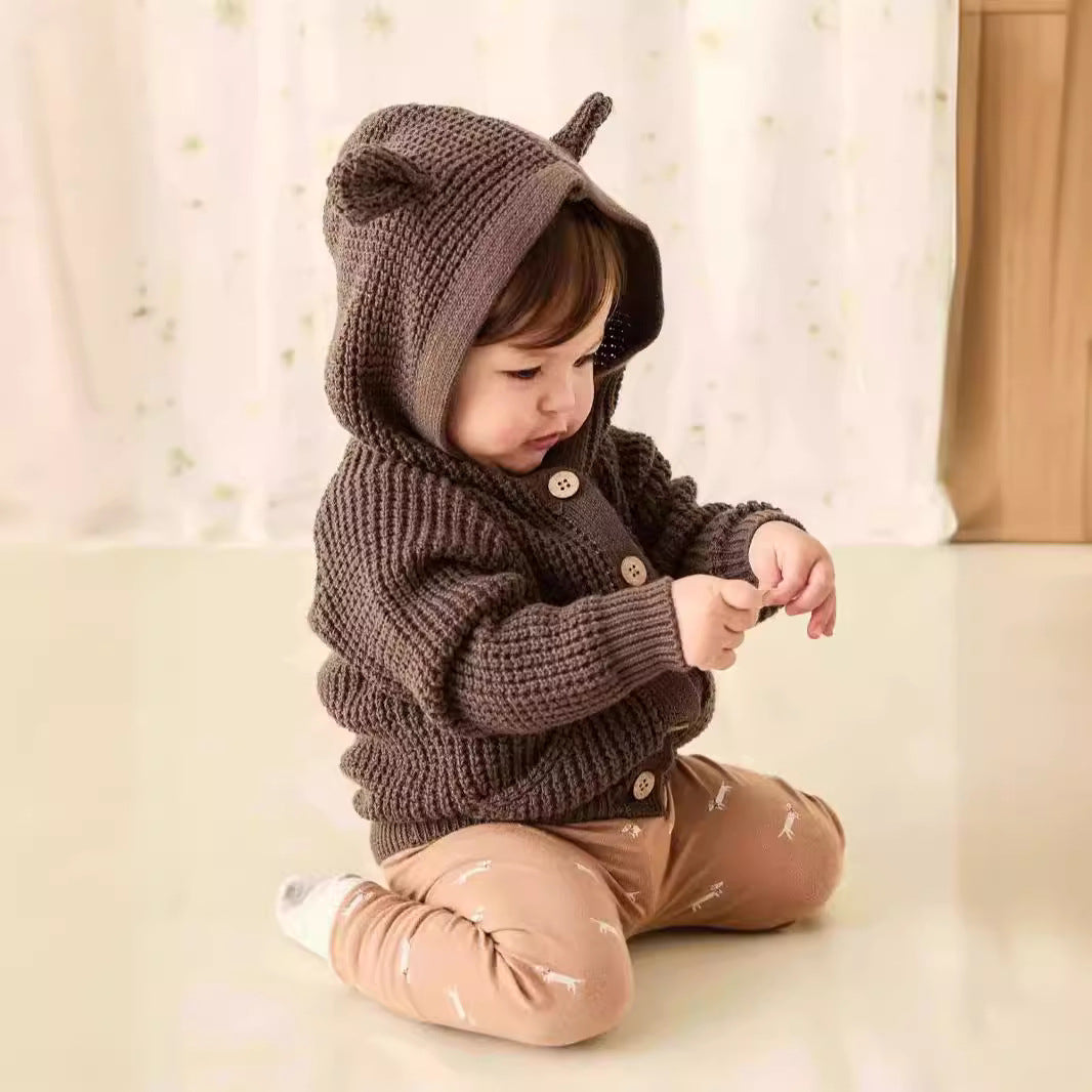 G24110617嬰兒秋裝時尚嬰幼兒針織毛衣連帽裙子洋氣男女寶寶可愛連帽長袖衣服