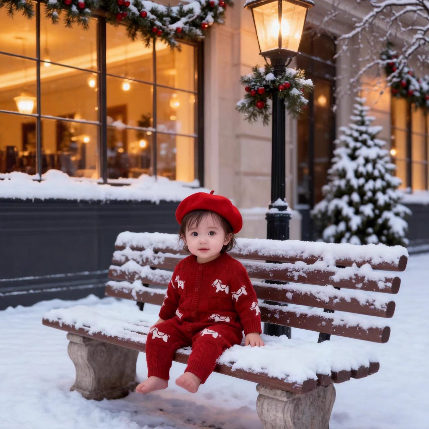 L26010615馬年親子裝一家三四口2026新款秋冬紅色毛衣針織衫拜年服母女裝