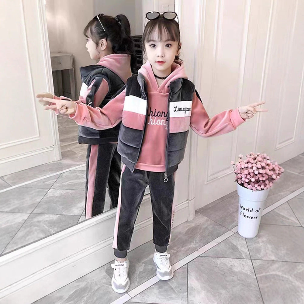 FG25112009女童春裝套裝2025秋季新款大童裝小女孩兒童網紅洋氣運動三件套