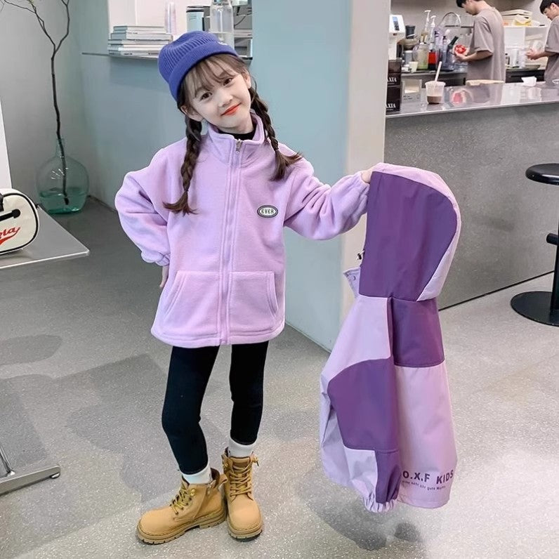 CH25110502女童衝鋒韓系裙秋冬款新款洋氣兒童秋冬裝加厚冬季三合一