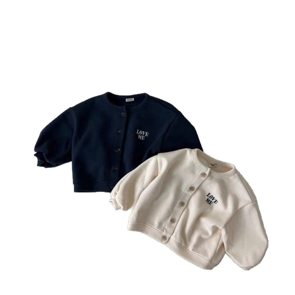 GB25111304韓版ins圓領紐扣開衫女寶寶裙春秋款上衣潮牌兒童百搭舒適