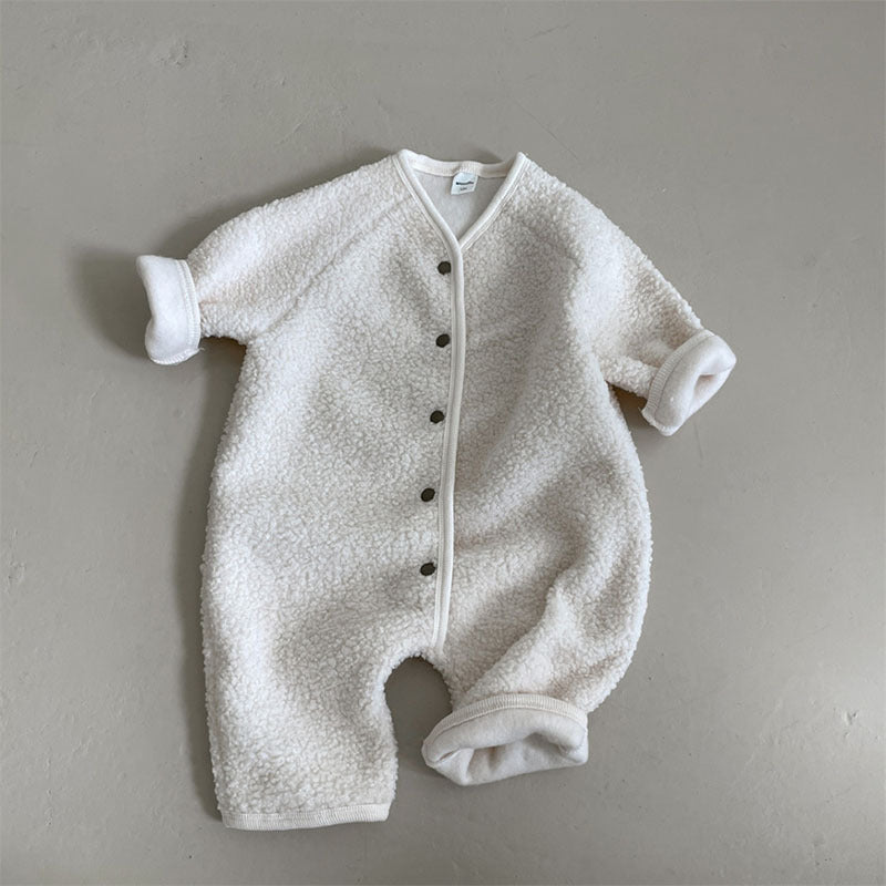 GB25111311韓版童裝寶寶秋冬男嬰幼童柔軟羊羔絨保暖長袖連身衣爬服哈衣