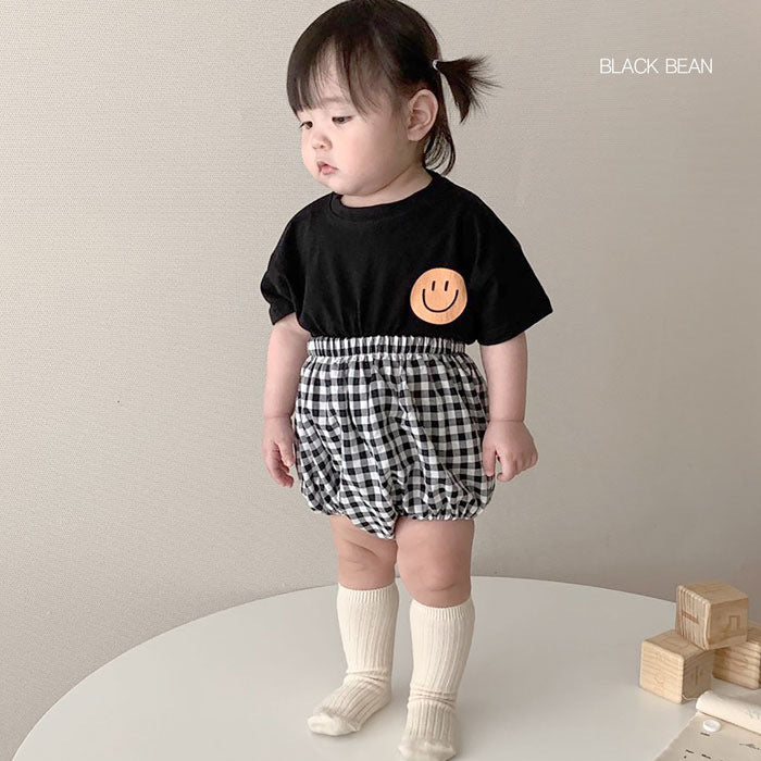 GF25061706韓版女童中小童夏款短袖麵包褲套裝ins嬰幼兒寶寶笑臉印花兩件套