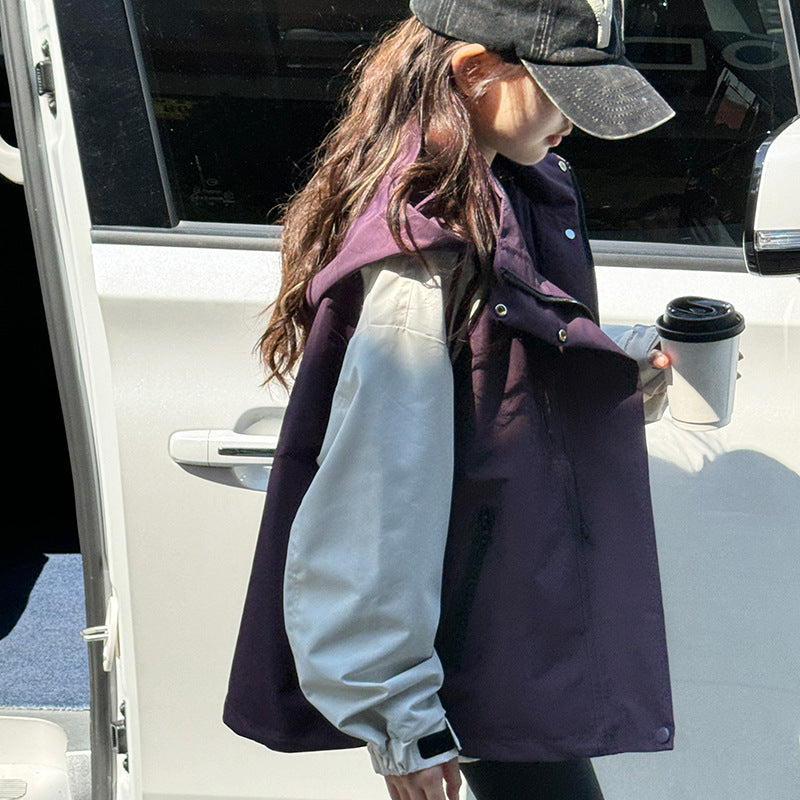 Z24110105女童衝鋒衣外套秋季2024新款兒童寬鬆撞色拼接戶外風童裝上衣百搭
