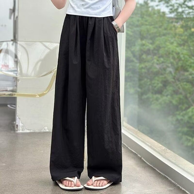 FO26062612女童褲子夏季薄款新款蕾絲邊休閒褲中大童闊腿褲女孩冰絲防蚊褲子