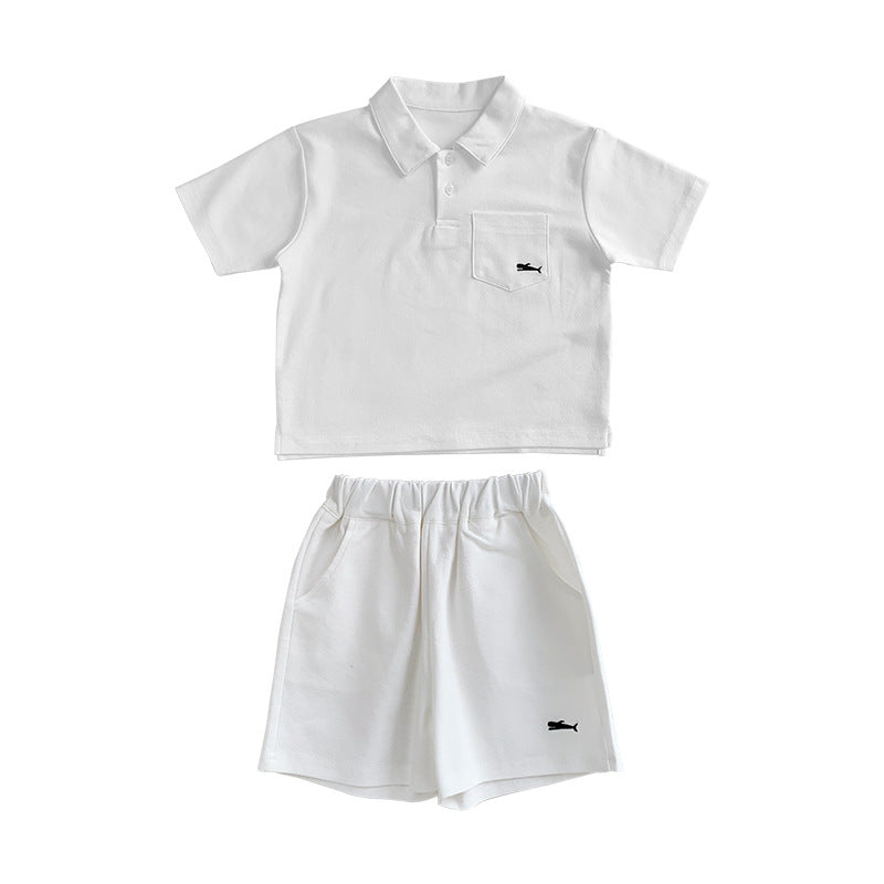Z25033102兒童POLO領套裝洋氣男童中大童休閒兩件套夏季寬鬆百搭運動套裝