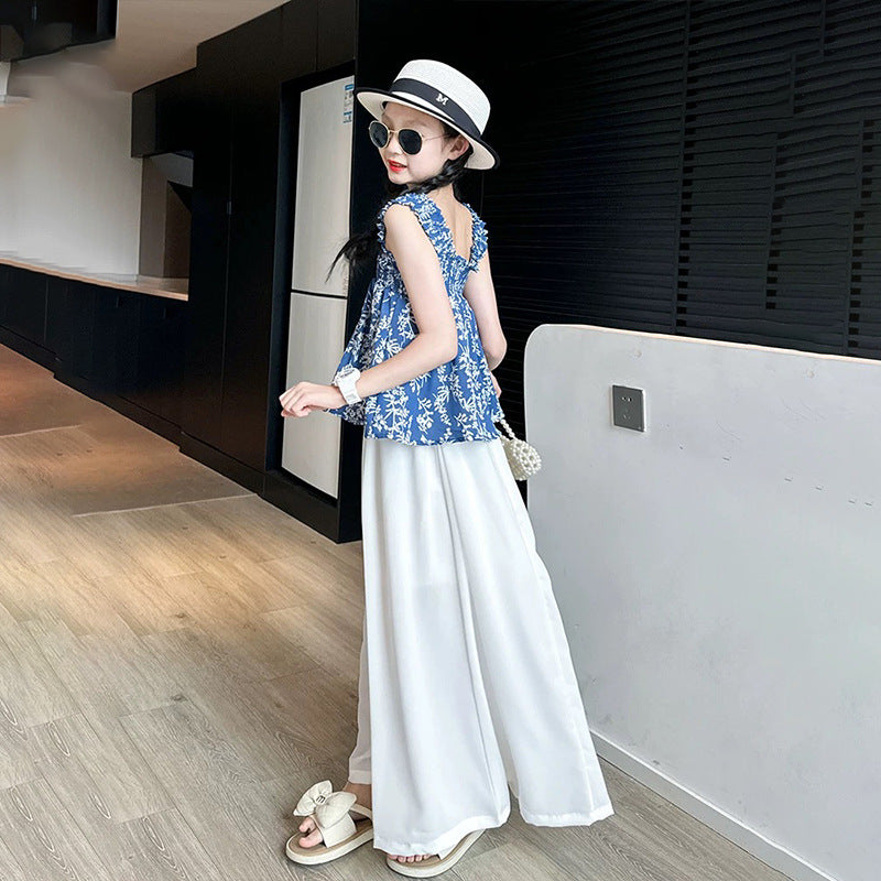 I26070702女童碎花背心套裝2026夏裝中親子裝時尚裙褲薄款寬褲兩件套