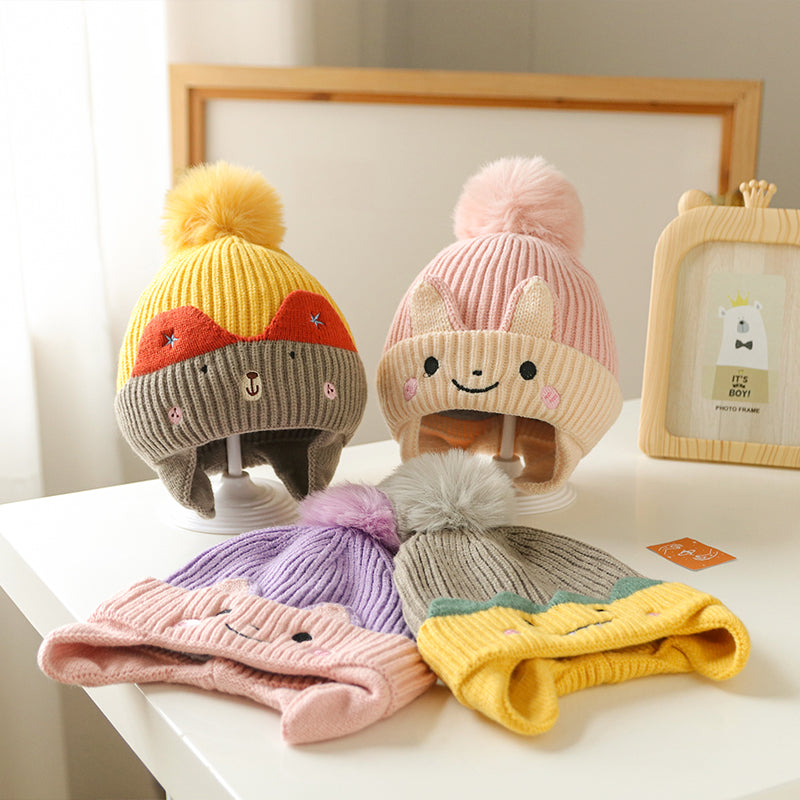 Z23111320冬季寶寶帽子保暖加厚兒童帽子圍巾兩件男童女童防風護耳針織帽