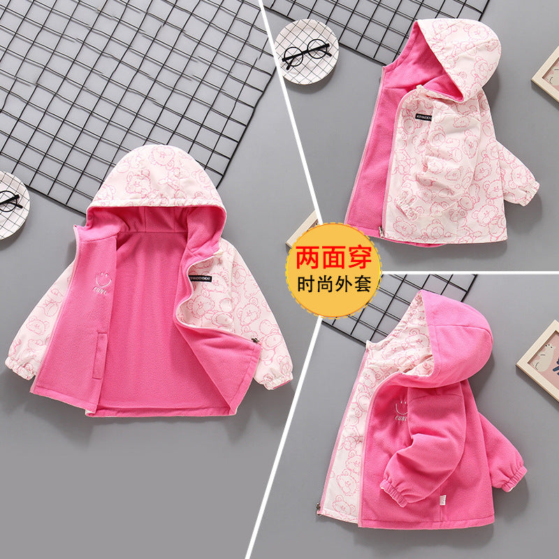 CH25110510女童衝鋒衣裙子外套穿早春新款搖粒絨春秋裝加絨女孩抓絨風衣