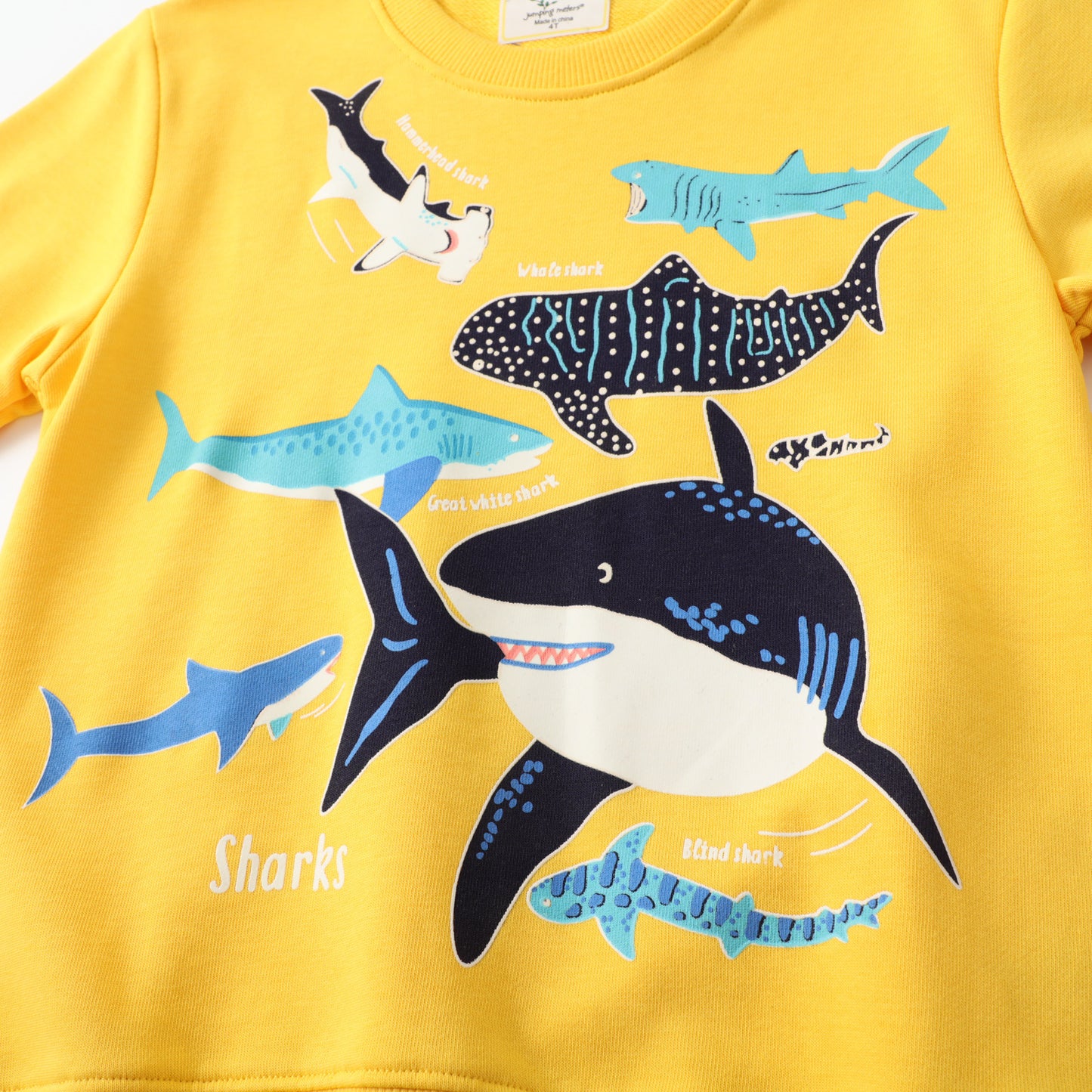 E23081025男童衛衣夜光鯊魚聚會圖案 歐美風格兒童圓領跨境秋裝男童上衣