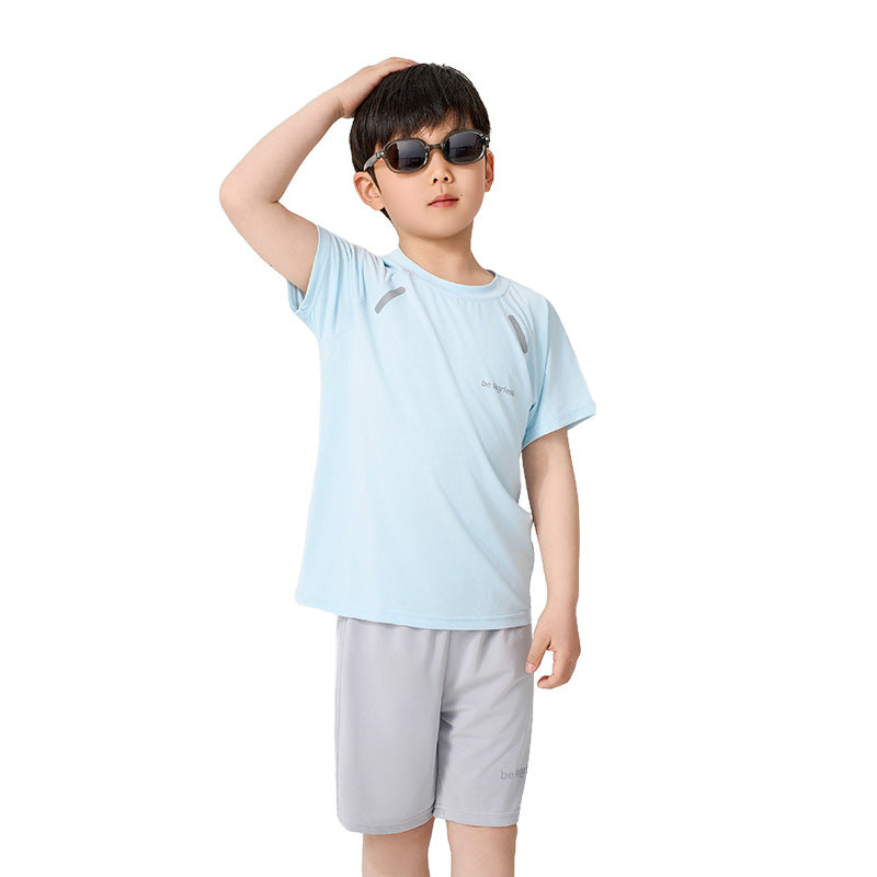 CK26050507男童速乾短袖短褲套裝夏季女童冰絲網眼T卹兒童運動兩件套中大童(9-12天到貨)