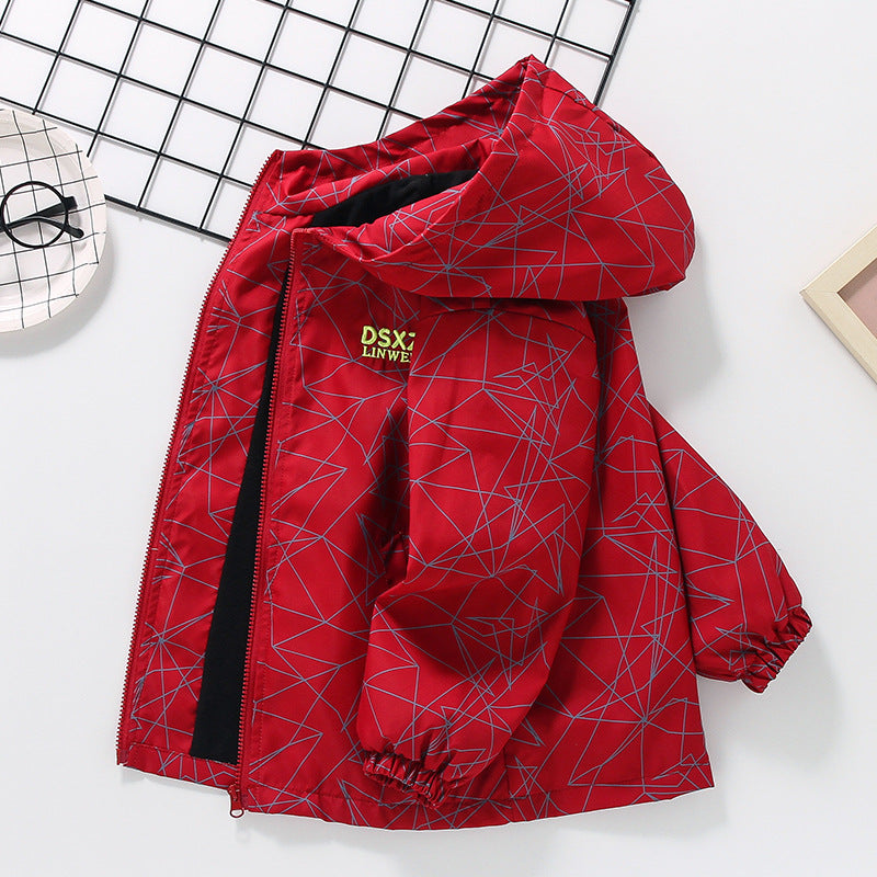 CH25110504男童春秋外套兒童加絨秋冬加厚衝鋒衣上衣中大童風衣夾克